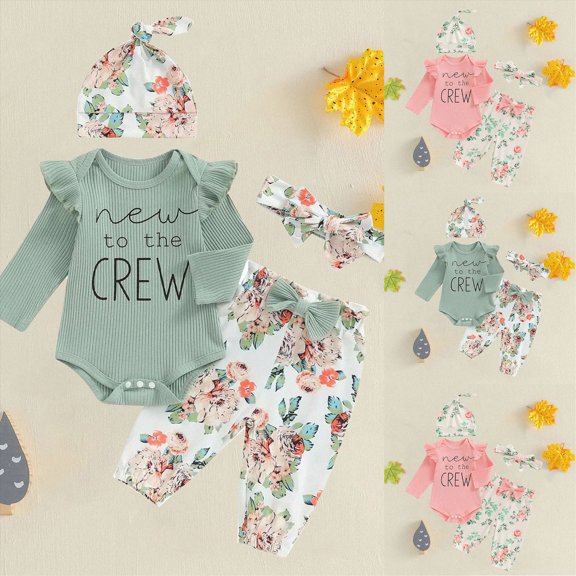 0-3 MonthsNewborn Baby Girl Fall Birthday Girl OutfitNewborn Outfits Ribbed Romper Bodysuit Floral Pants Set Girls Pink Tracksuit