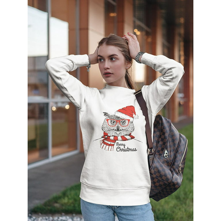 Christmas Hipster Fashion Owl. Sweatshirt Women -Image by