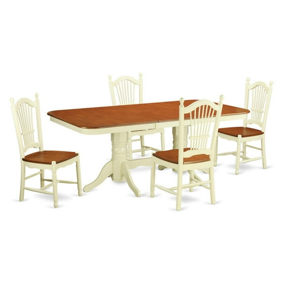 East West Furniture 5 Piece Kitchen Table Set- a Rectangle Dining Room Table and 4 Dining Chairs, Buttermilk & Cherry