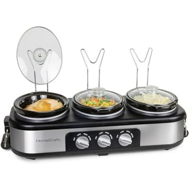 Stainless Steel 3-Station Slow Cooker Buffet - 1.5-Quart Adjustable Multi-Cooker for Parties & Family Meals