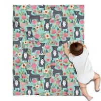 Cute Pitbull Terriers Dog and Flowers Blanket,Comfortable Soft Flannel Throw Blanket,All Season,Warm Lightweight Blankets for Sofa Bed Couch Living Room Chair,30"x40"