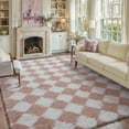 thumbnail image 5 of BERTHMEER 9'x12' Large Checkered Shag Area Rug for Living Room, Modern Pink and White Ultra Non-Slip Large Soft Indoor Fluffy Rugs for Bedroom Carpet Home Dorm Aesthetic Decor, Pink&White, 5 of 5