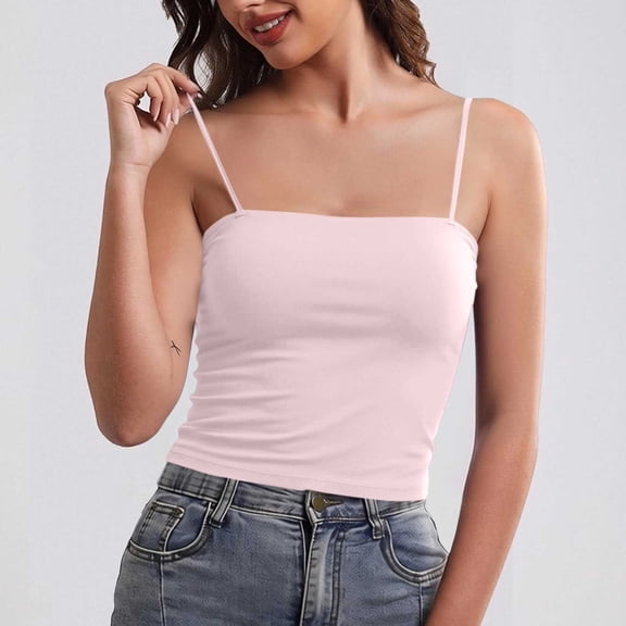 MORESEC Women Square Neck Sleeveless Tank Tops for Summer Casual Basic Solid Tee Shirts Cute Vacation Clothes, Pink Free Size