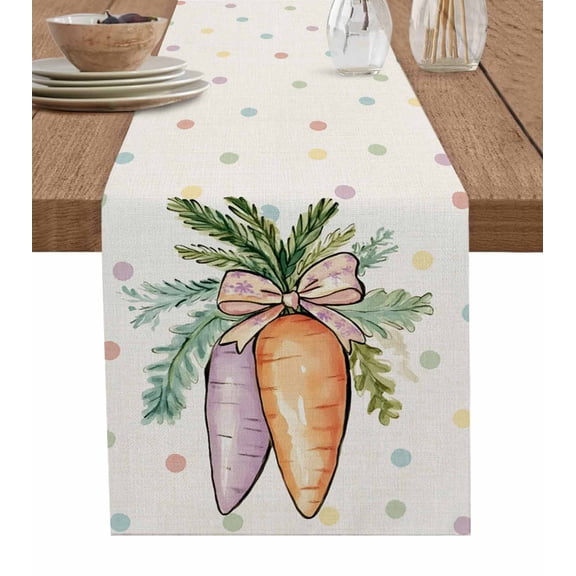 Orange Purple Carrot Table Runner 90 Inches, Vintage Colorful Polka Dots Bed Runner Dresser Scarves Tabletop for Indoor Outdoor Parties/Ceremony/Banquet, 13" x 90"