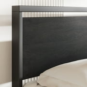 Sha Cerlin Black Oak Queen Size Metal Platform Bed Frame with Wooden Headboard & Underbed Storage, Adult