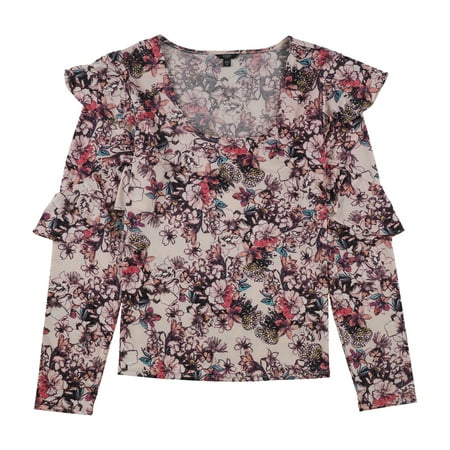 GUESS Womens Floral Pullover Blouse, Pink, Small