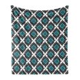 thumbnail image 1 of Floral Soft Flannel Fleece Blanket, Baroque Victorian Style Antique Renaissance Shapes Background Fashion Artwork, Cozy Plush for Indoor and Outdoor Use, 50" x 60", Black Aqua White, by Ambesonne, 1 of 6