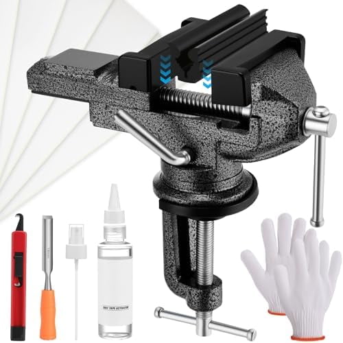 19 Total Pack Golf Grip Kit for Regripping Golf Clubs, include Portable Table 360 Swivel Vise with Rubber Clamp, Grip Removal Tool, 13 pcs Tapes Strips, Solvent Tapes, Gloves for DIY Pro Club Repair
