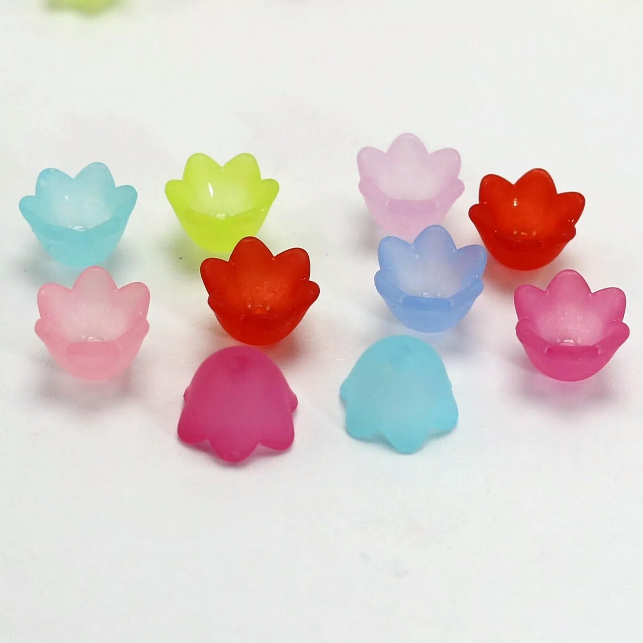 U8MO 2000 Mixed Color Frosted Acrylic Flower Bell Beads Cap 10mm Center Hole