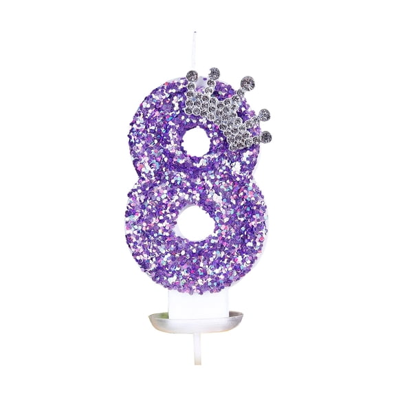 Purple Glitter Number Birthday Candles 0-9 Set Cake Topper Candles For Party Decor 10 Count
