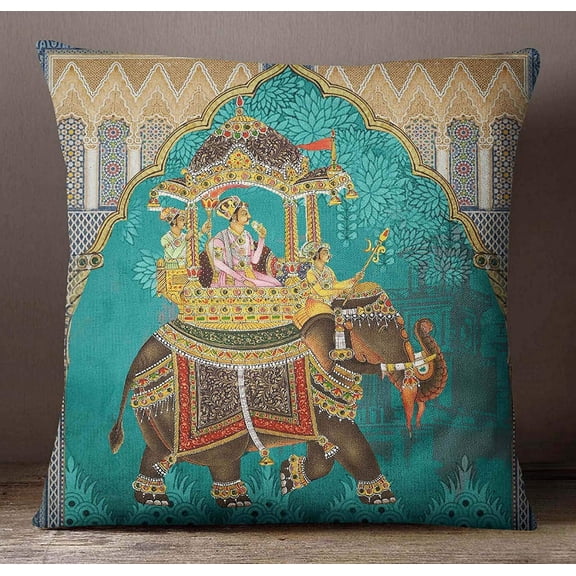 S4Sassy Pillow Square Sofa Cushion Cover Multicolor Mughal Print Home Decor -24 x 24 Inches