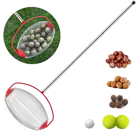 14.6” Nut Gatherer Roller Tool with Telescopic Handle – Manual Collector for Walnuts, Pecans, Golf Balls & More – Adjustable Yard Harvesting Tool