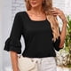 thumbnail image 4 of Fiudx Ofertas de La Semana Camiseta Holgada Informal de Manga Media con Volantes y Cuello de Color Sólido para Mujer, 4 of 7