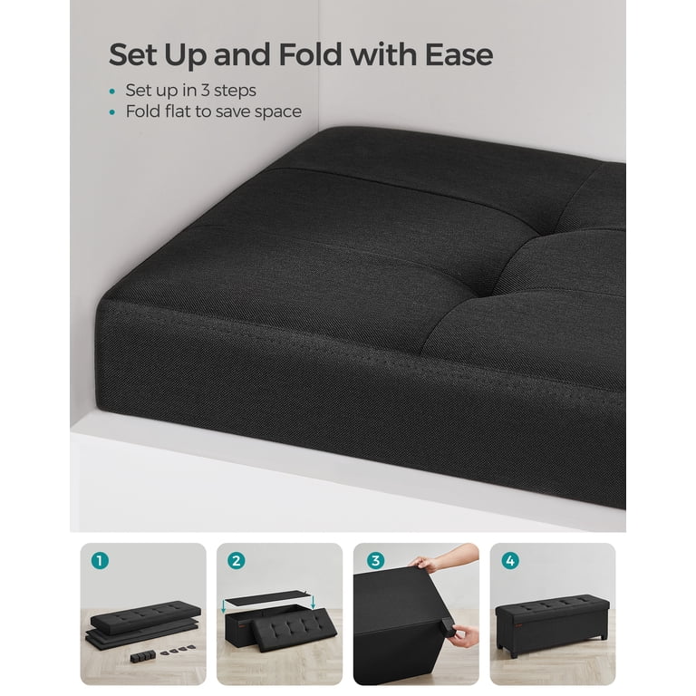 SONGMICS 43in Storage Ottoman Bench, Folding Linen, Black photo 4