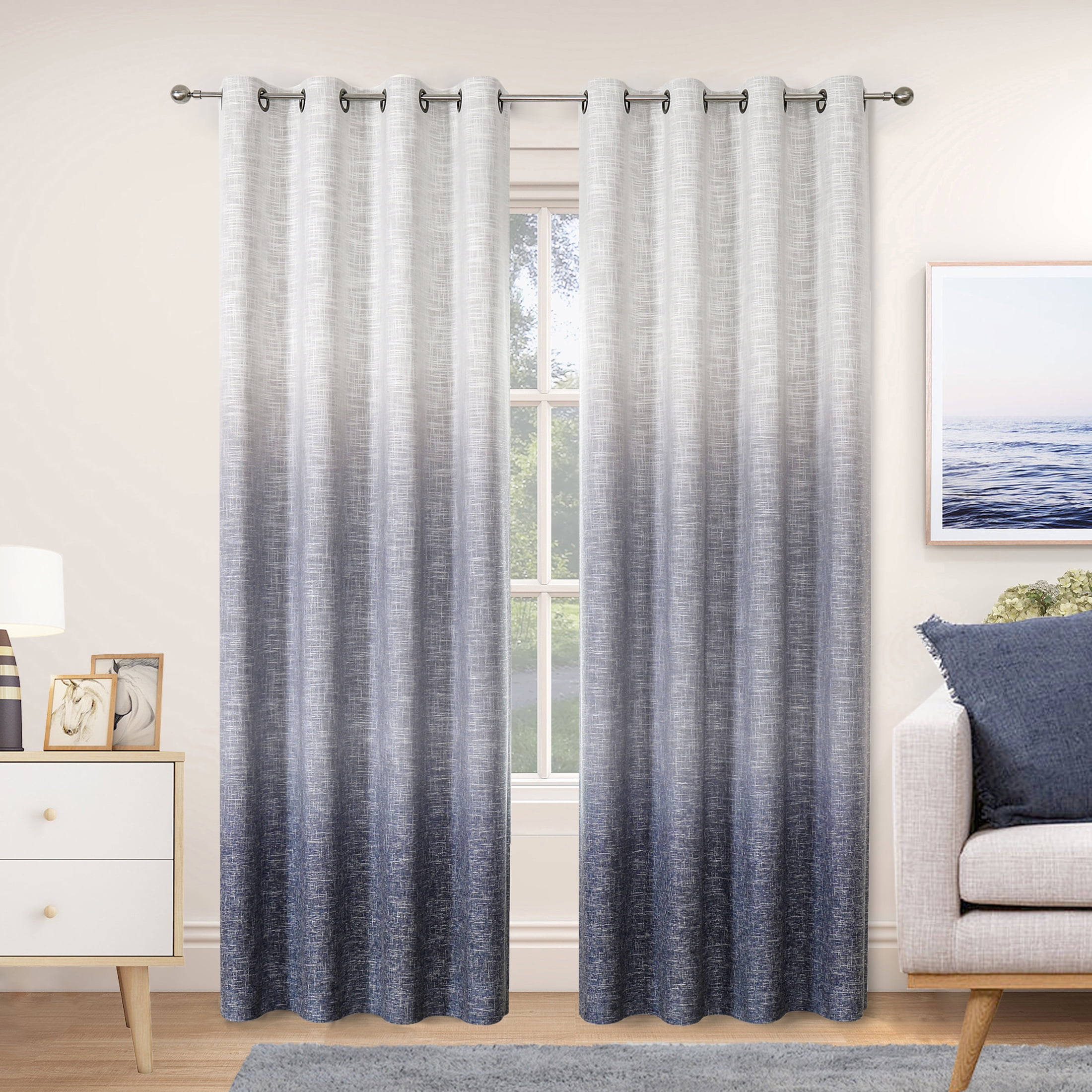 Uptown Home 2 Pieces Ombre Blackout Curtains for Bedroom,50"Wx 84"L