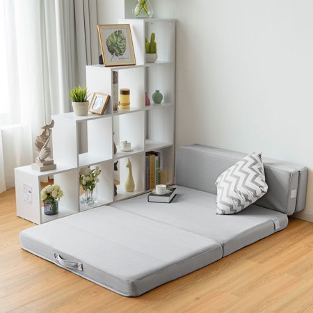 Gymax 4 Twin Xl Size Foam Folding Mattress Sofa Bed Guests Floor Mat Carrying Handles
