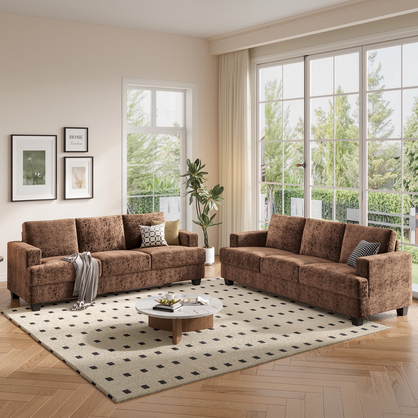 BLAZANT 89" Extra Deep Seats Oversize, Chenille Fabric 3 Seater Sofa for Living Room, Modern Couch and Sofa, Comfy Armrests and Seats and Backrests, Easy Installation, Brown