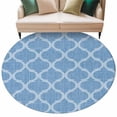 thumbnail image 2 of 5ft Washable Round Rug, Lake Blue Plaid Non-Slip Circle Area Rug for Living Room Bedroom, Retro Country Moroccan National Geometrical Plaid Indoor Floor Mat for Home Decor, 2 of 9