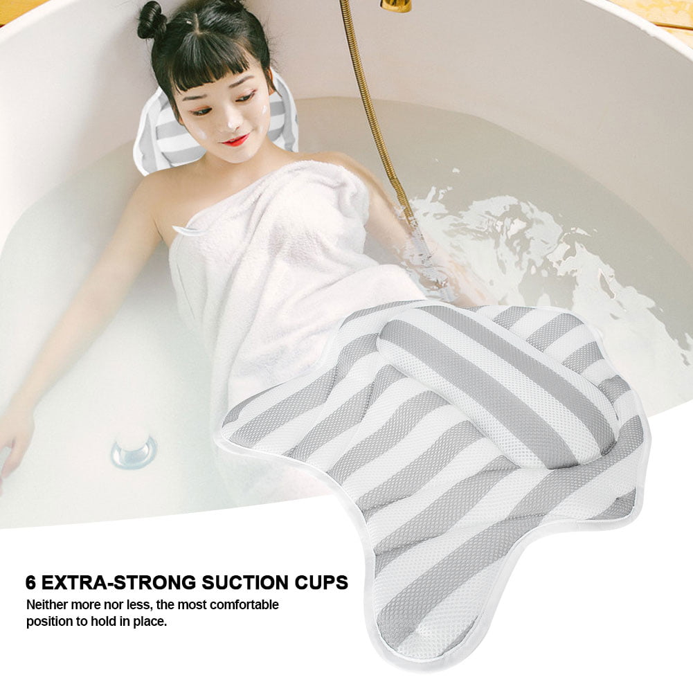 Details about   Breathable Mesh Home Bath Pillow with 6 Suction Cups Bathtub Mat for Head Neck 