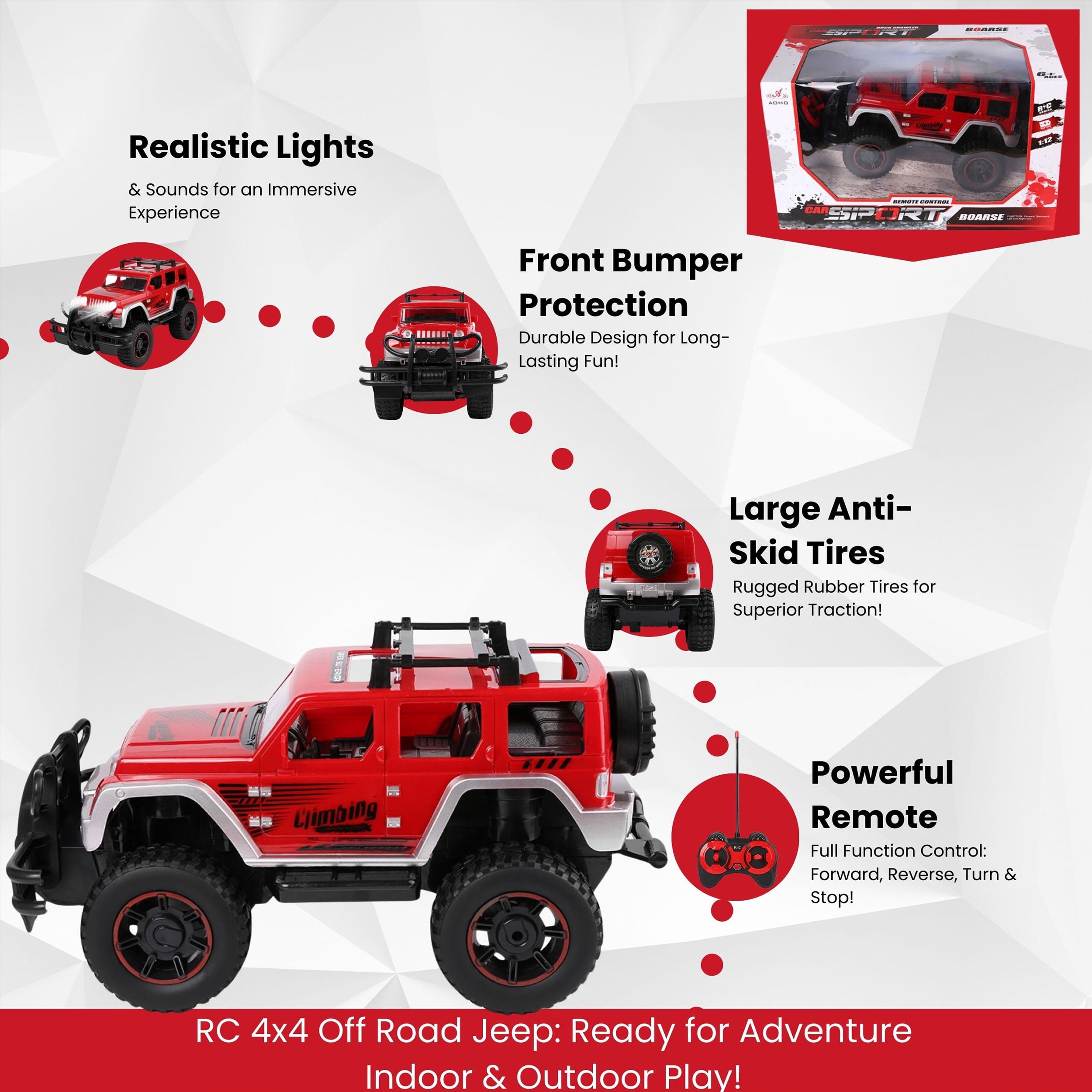 1:12 Scale RC Big Wheel Beast Monster Truck Remote Control Pickup Truck Crawler with Headlights for Boys