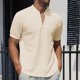 thumbnail image 1 of Blusa y camisa de cuello alto de manga corta para hombre, de verano, informal, de moda, de color liso, con cuello alto y cremallera., 1 of 9