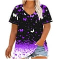 thumbnail image 2 of Summer Plus Size Tops For Women Causal Loose Short Sleeve V-Neck Butterfly Printing Pullover Blouse T-Shirt Oversized Women Shirts Under $10 Purple 4XL, 2 of 5