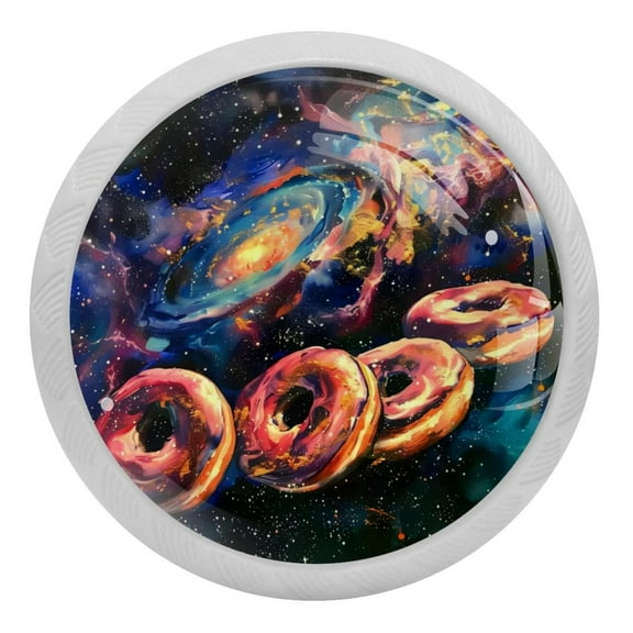 PhooArto Galaxy Donuts 4 PCS Crystal Glass Cabinet Knobs, Drawer Kitchen Cabinets Dresser Cupboard Wardrobe Pulls Handle - Glowing in the Dark