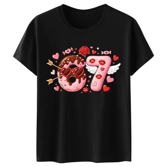 Huowey Toddler Shirt Fashion 67 Shirts Short Sleeve Crewneck Valentine'S Day Love Heart Print Comfortable Soft T-Shirt Cute Tops,Black,3-4 Years