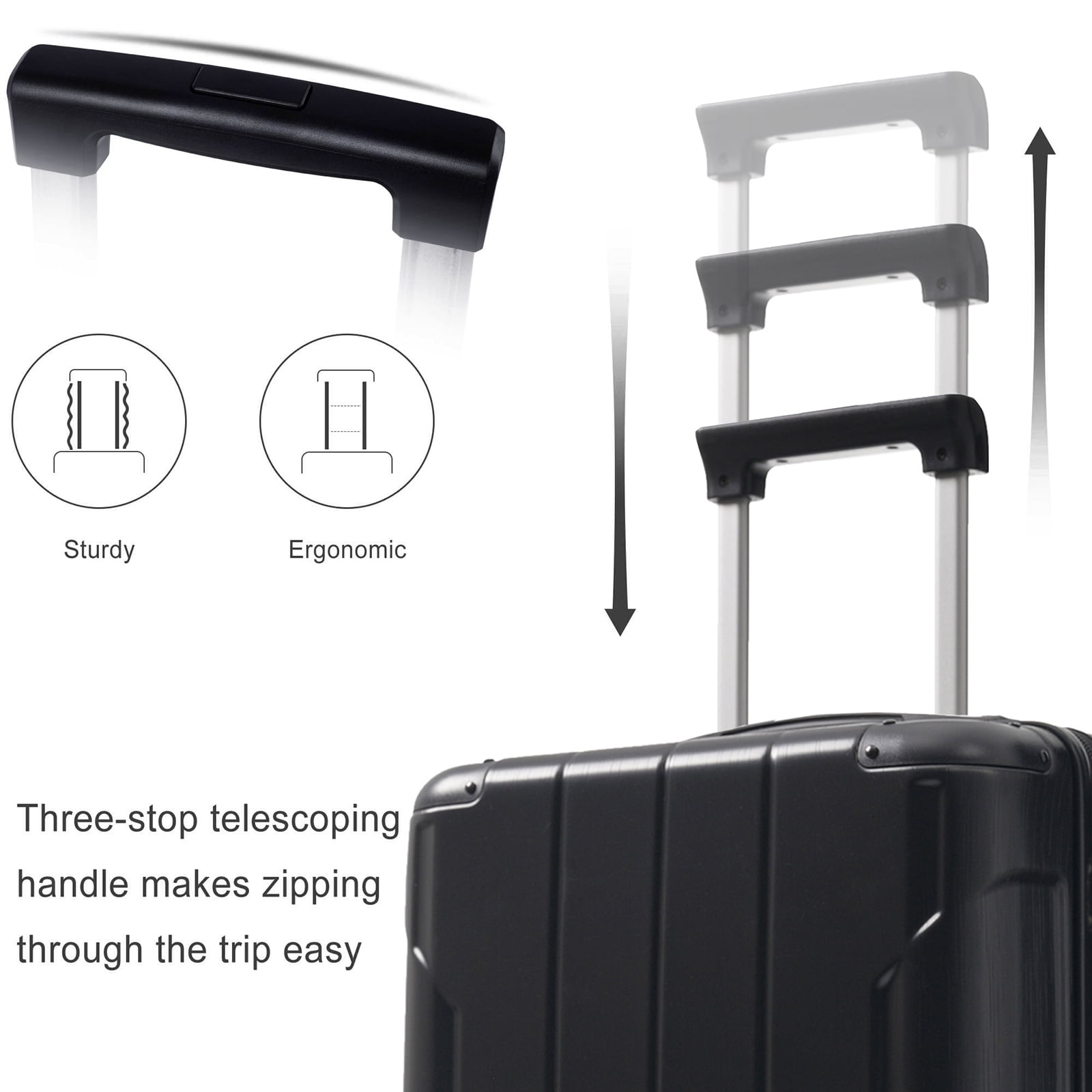 EUROCO 24" Hardshell Checked Luggage, ABS Expandable Suitcase with TSA Lock and Double Spinner Wheels,Lightweight Durable luggage,Black