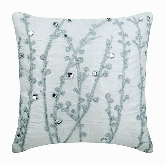 Euro Shams, White Euro Size Pillowcases 26x26 inch (65x65 cm), Silk Euro Pillow Shams, Nature & Floral, Willow, Crystals, Contemporary Euro Shams - Crystal Willow