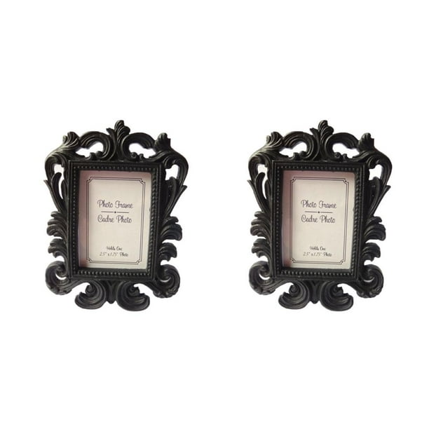 Minnieouse Marco de fotos pequeño de ramas barrocas clásicas, marco de fotos de flores decorativas retro de boda de colores en blanco y Negro 2piezas