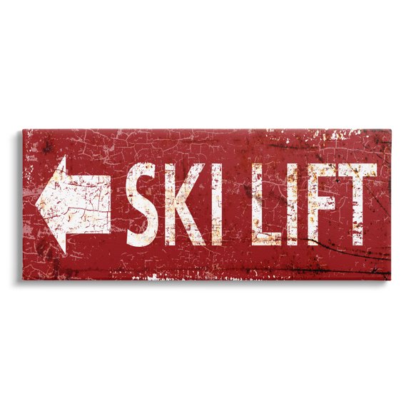 Stupell Industries Ski Lift Arrow Pointing Left Sports Painting Gallery Wrapped Canvas Print Wall Art, 24 x 10