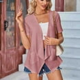 thumbnail image 6 of Feancey Lightweight Cardigans for Women Short Sleeve Casual Eyelet Blazers Solid Color Trendy Open Front Cardigan Jackets with Pockets Hot Pink XXL, 6 of 7