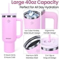 thumbnail image 5 of Tumbler with Handle, Insulated Tumbler with Lid and Straw, Stainless Steel Travel Coffee Mug, Hot and Cold Tumbler, Perfect for Camping, Travelling & Gifting, 40 OZ, Pink, 5 of 9