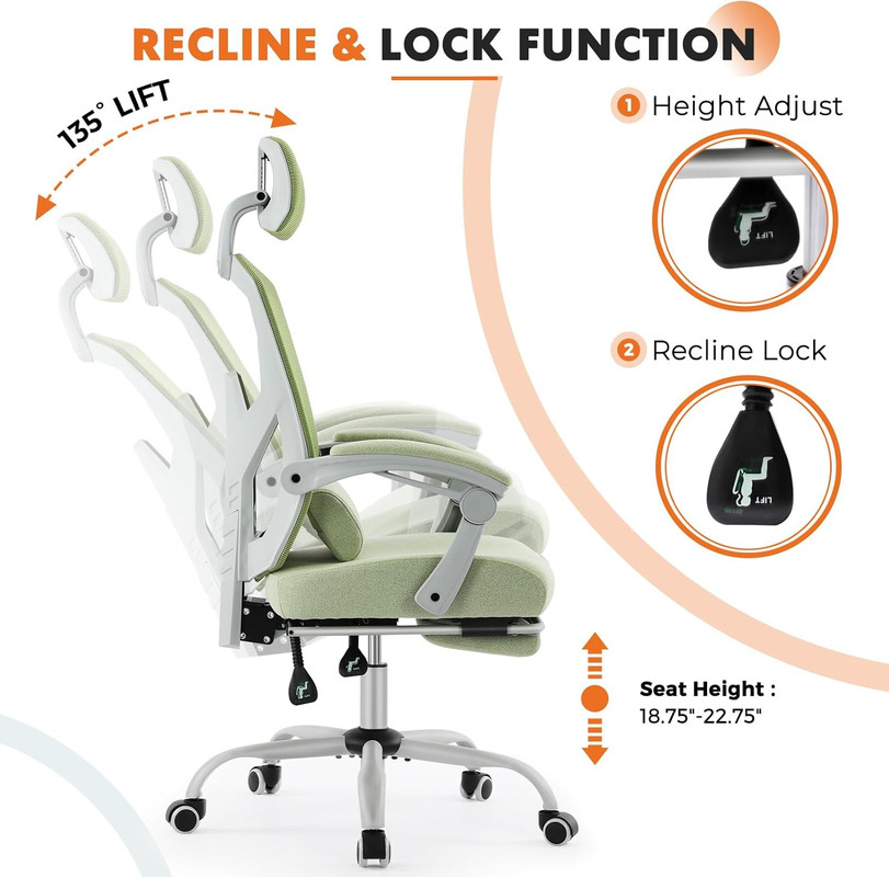 Beddle Desk Chair with Lumbar Support, High-Back Ergonomic Mesh Swivel Rolling Desk Chair for Home Office or Study, Grey