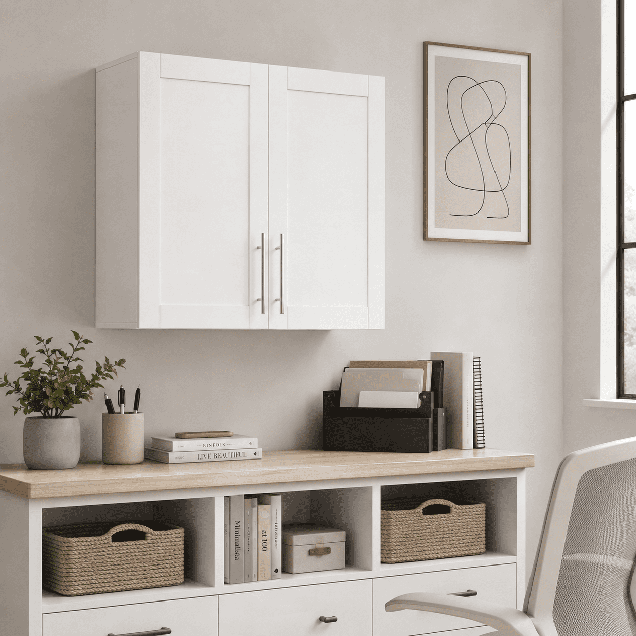 Aukfa 31.5" Wall Mounted Storage Cabinet with Adjustable Shelves, Stackable Utility Cabinet for Laundry Room & Kitchen, White