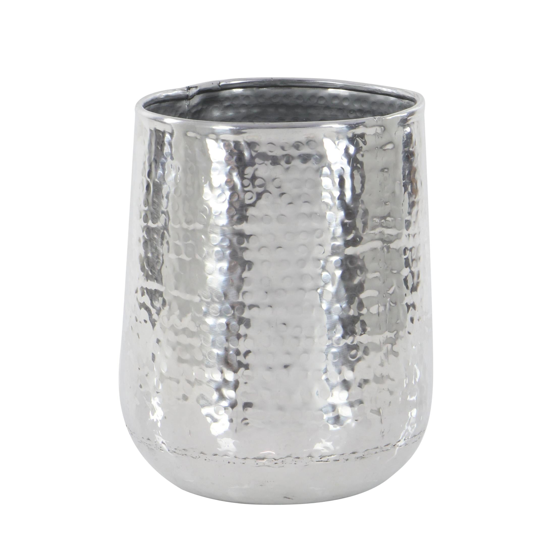 DecMode Silver Aluminum Metal Wide Hammered Indoor Outdoor Planter, Set of 3 21", 16", 13"H