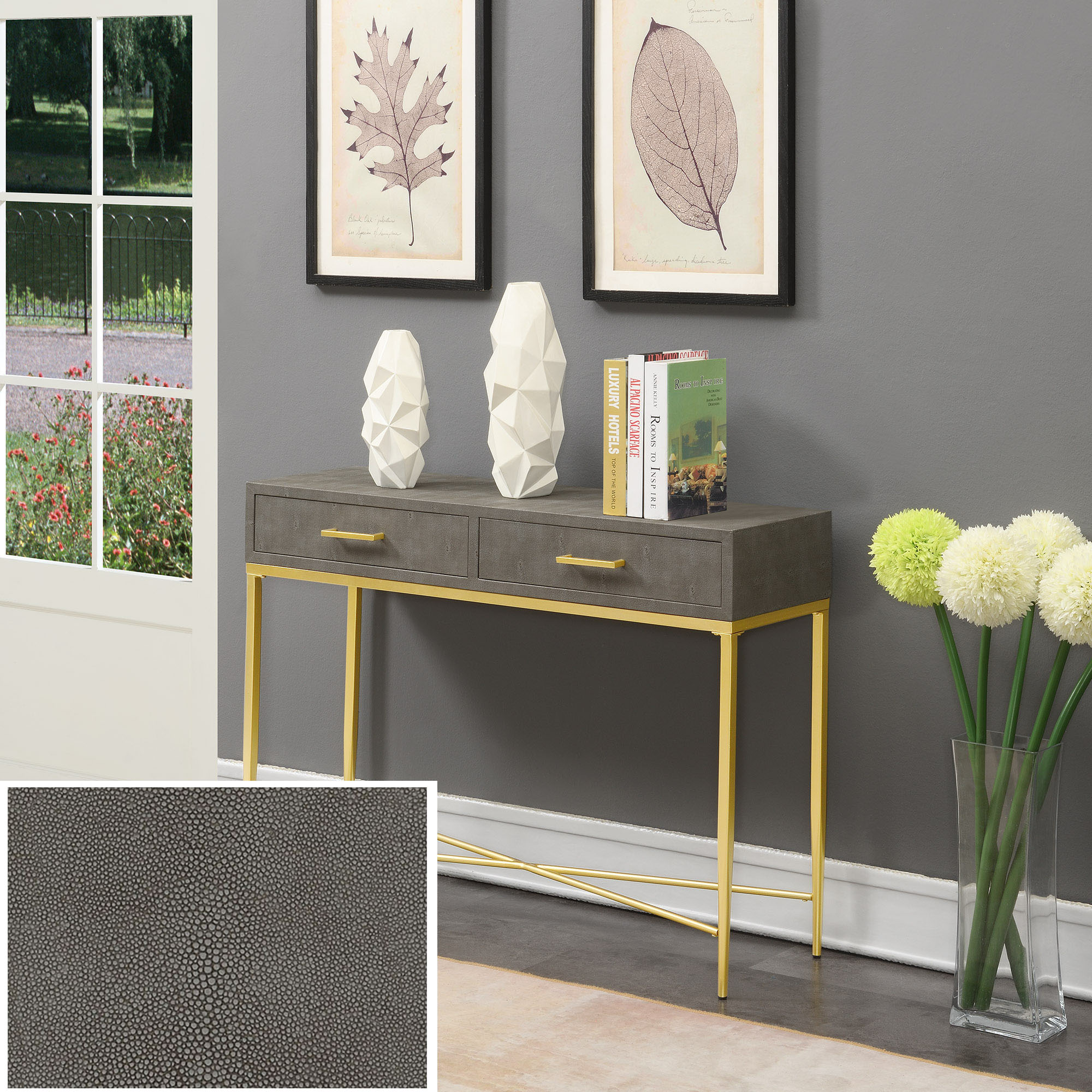 Convenience Concepts Ashley Console Table, Gray/Gold