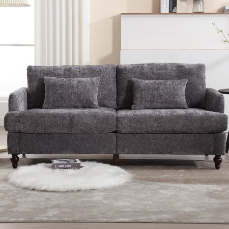 BISHE 69" Loveseat Sofa with Extra Deep Seats, Mid Century Modern Chenille Upholstered Couch for Small Spaces, Comfortable 2-Seat Sofa for Living Room, Bedroom, Office, Apartment (Grey)