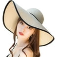 thumbnail image 4 of Womens Wide Brim Straw Hat Big Floppy Foldable Roll up Cap Beach Sun Hat UPF 50+, 4 of 6