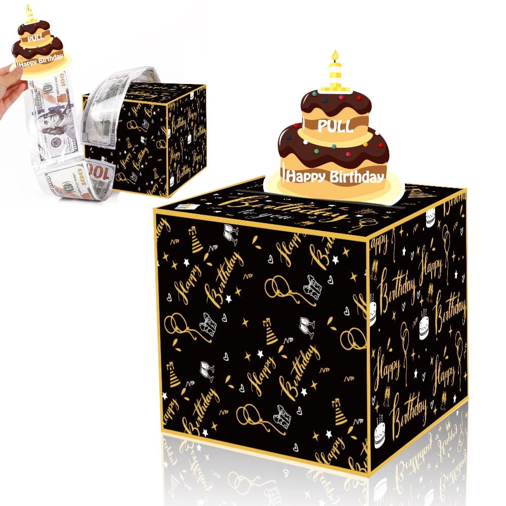 Boîte Cadeau Surprise Argent Anniversaire - Tirelire Joyeux Anniversaire Avec Carte à Tirer Et 30 Sacs Plastique - Thème Or Bleu