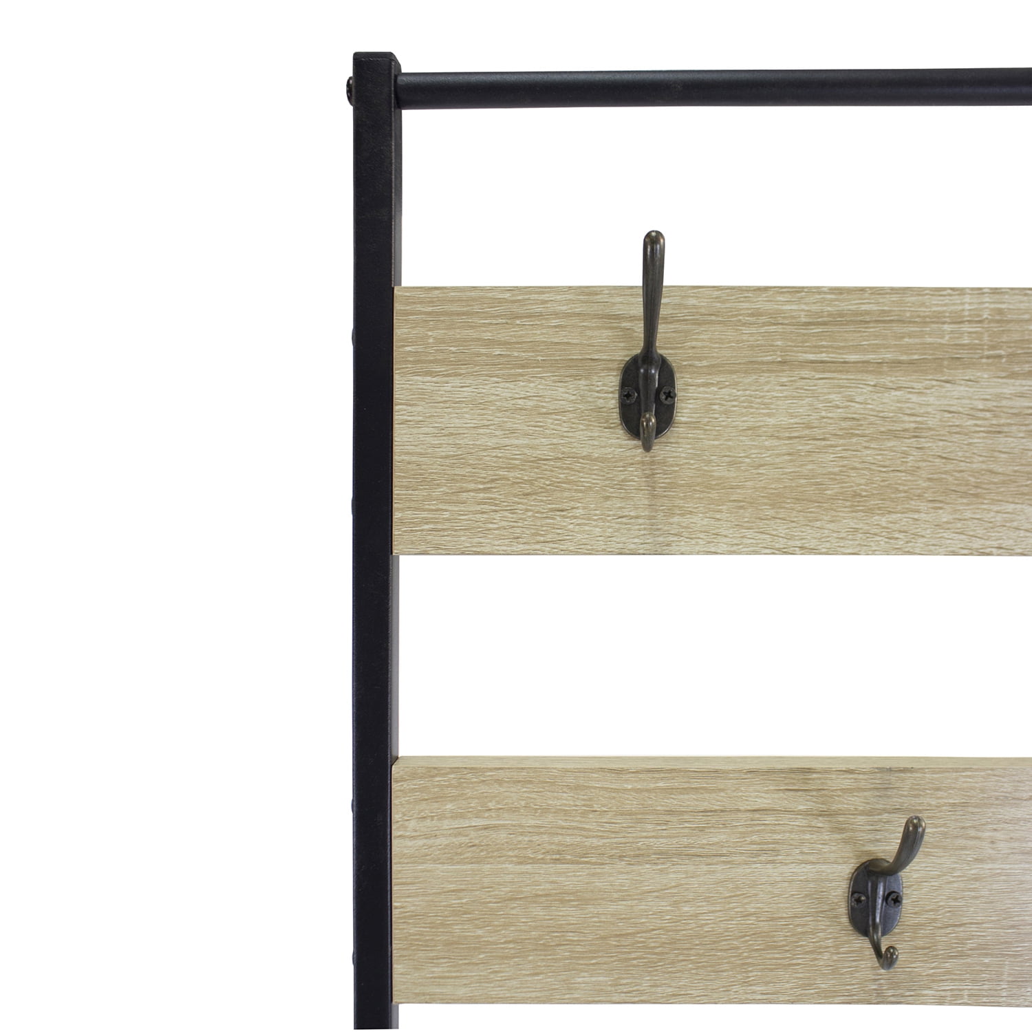 Resenkos 3 in 1 Entryway Hallway Coat Rack Storage with 5 Hooks, Wood Look Accent Furniture with Steel Frame, Light Brown Resenkos 3 in 1 Entryway Hallway Coat Rack Storage with 5 Hooks, Wood Look Accent Furniture with Steel Frame, Light Brown