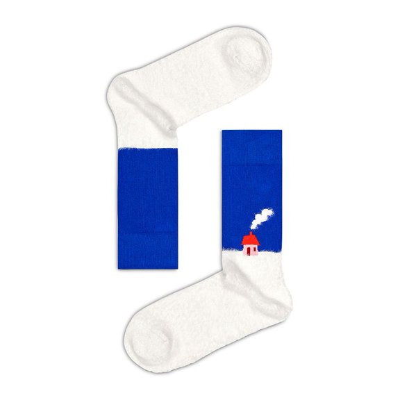 Happy Socks Comfy Welcome Home Crew Socks Blue White-M8-12 Women10-12.5