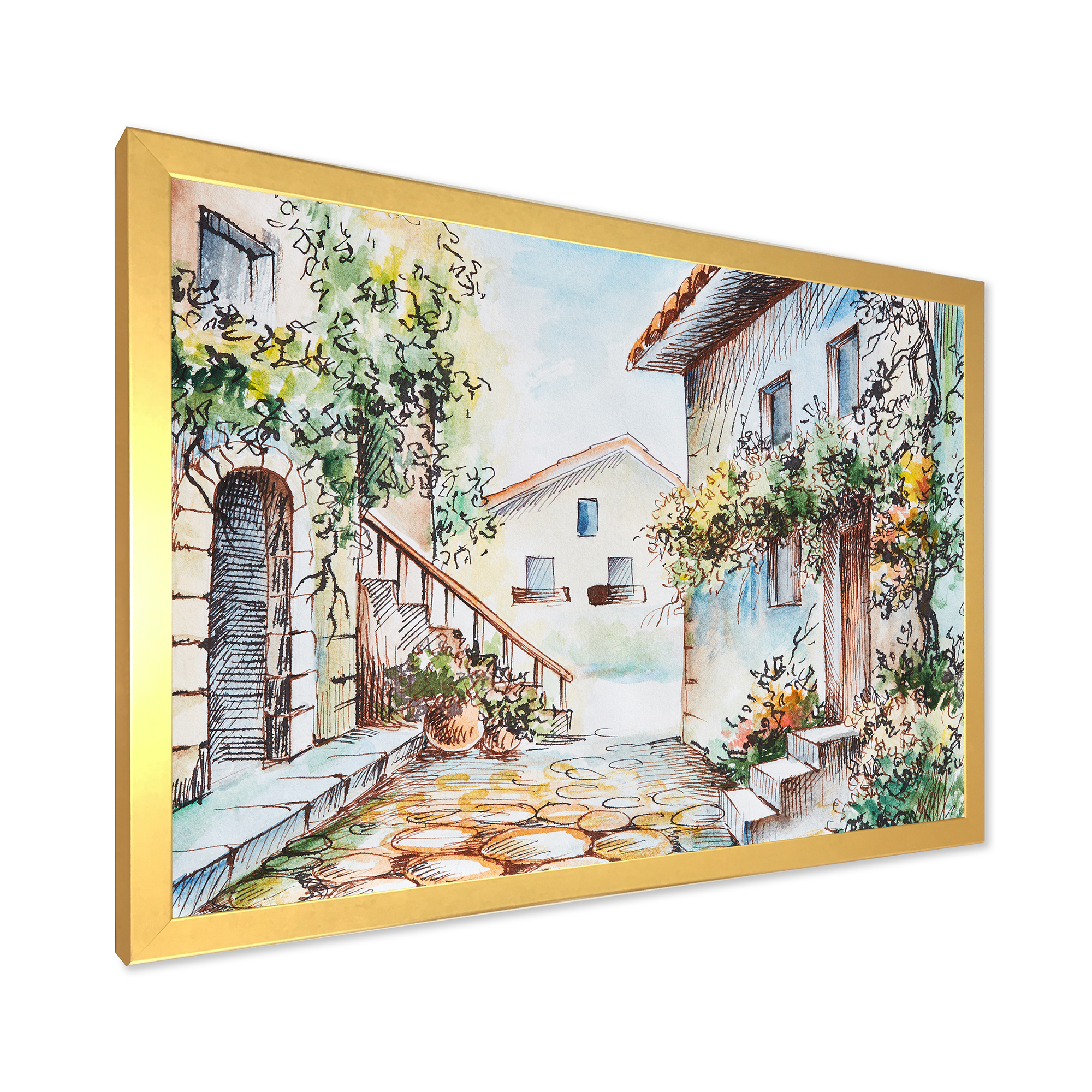 Designart 'Sunny Day At The Vintage City Cozy Street' Traditional Framed Art Print