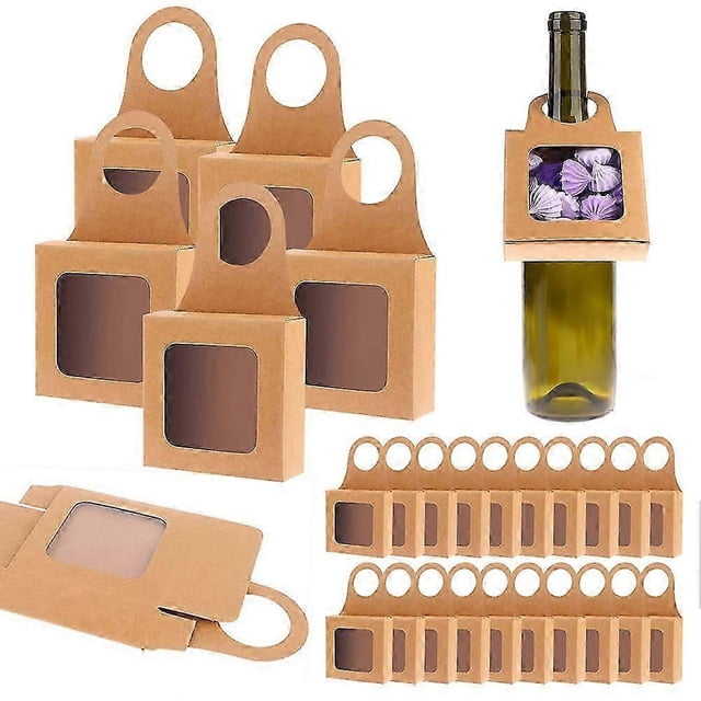25 cajas de papel kraft para botellas de vino, resistentes, plegables, para dulces, decorativas, para vino, cajas de regalo colgantes, juegos de accesorios para vino.