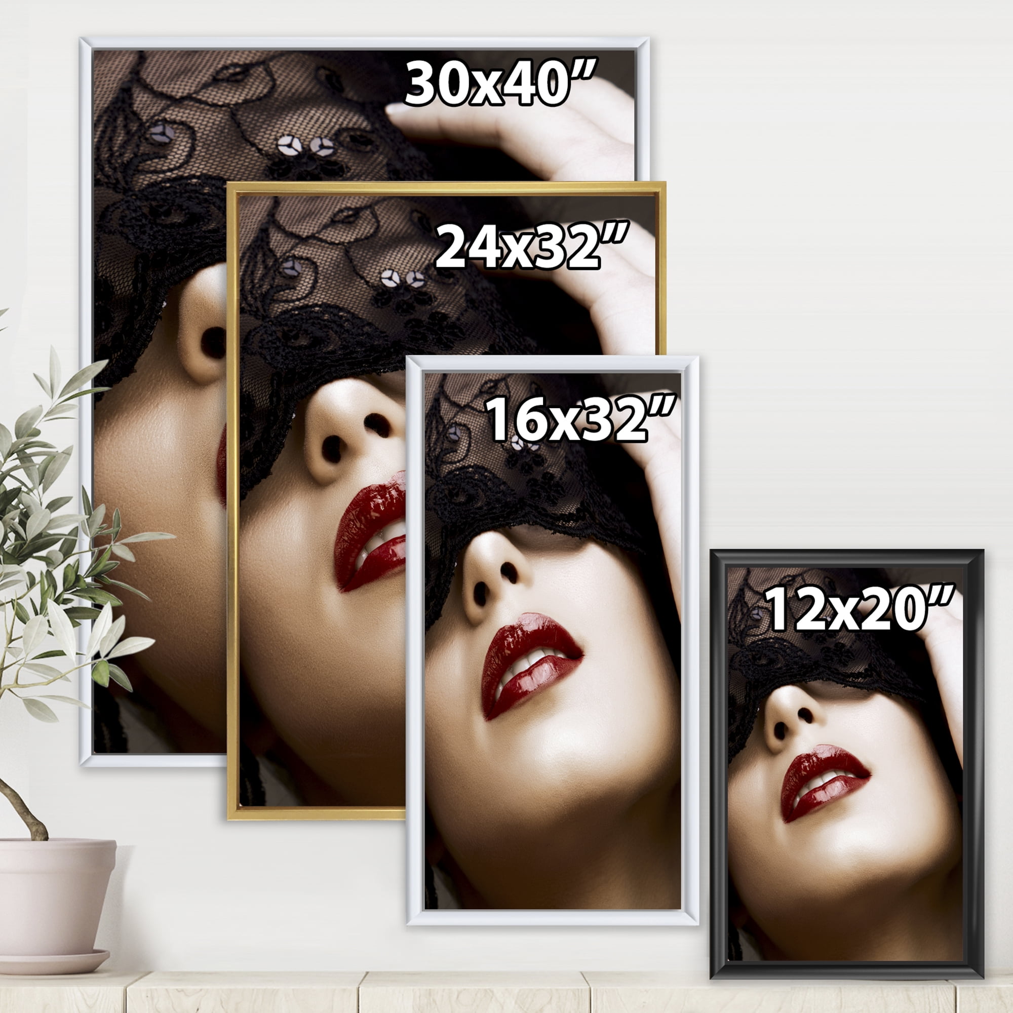 Designart 'Portrait Of Modern Girl With Mask' Modern Framed Canvas Wall Art Print