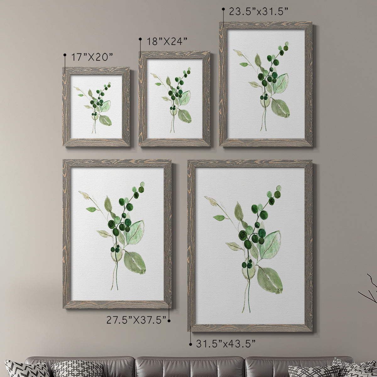 Sprigs in Green I - Premium Framed Canvas 2 Piece Set - Ready to Hang