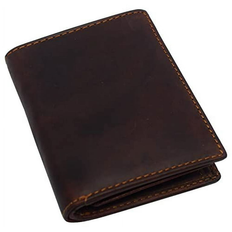 Large RFID Genuine Leather Card Holder Trifold Wallet Snap Closure 3 ID  Windows for men