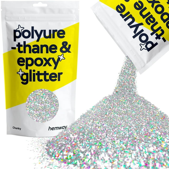 Hemway Purpurina de poliuretano y resina epoxi, 100 g / 3,5 oz, aditivo en escamas de cristal metálico para pisos, vasos de joyería, pigmento de vidrio, grueso (1/40"" 0,025"" 0,6 mm), holográfico pla