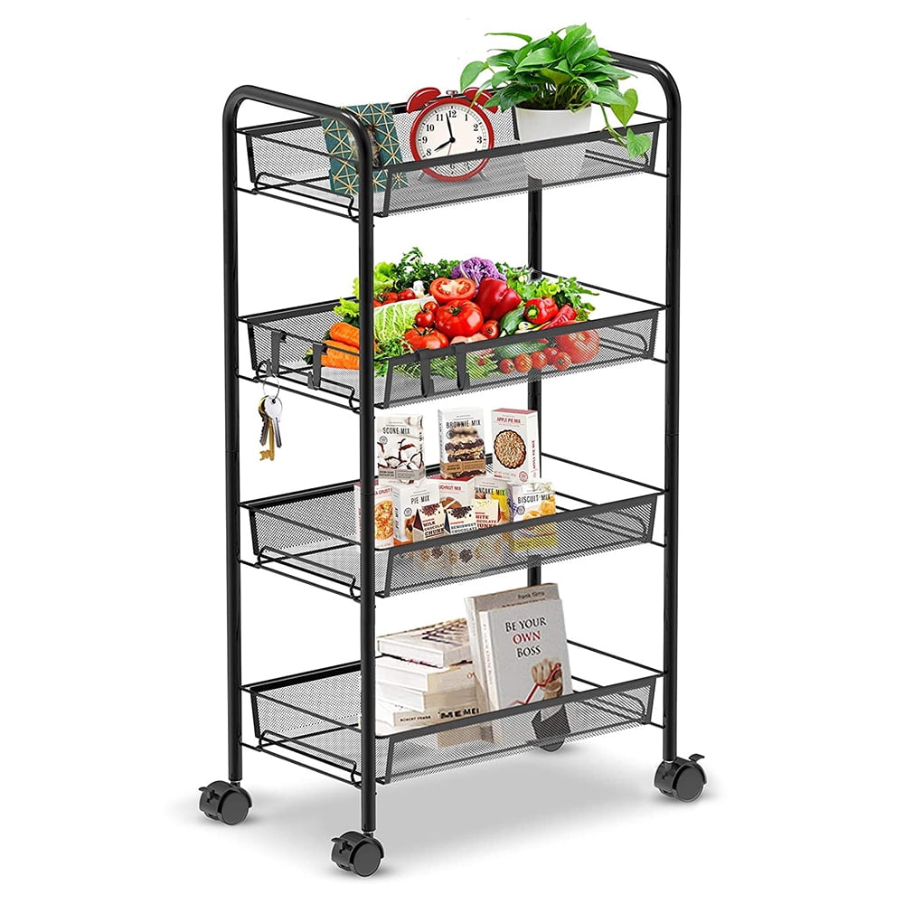 Auledio Houseware 4Tier Mesh Wire Rolling Cart, Kitchen Storage